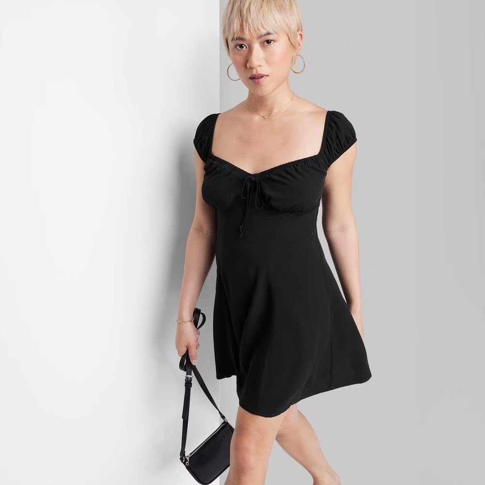 Wild Fable Milkmaid Mini Dress Black Cap Sleeve - Size M